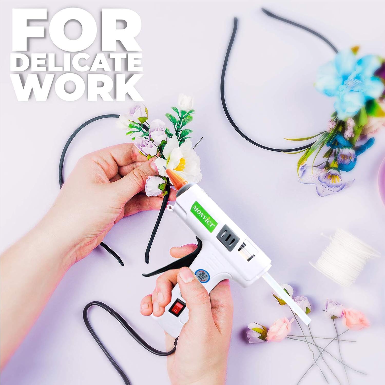 Hot Glue Gun - MONVICT Craft Glue Gun 40W with A Glue Gun Stand and 30 Glue Sticks, Mini Hot Melt Glue Gun Kit for DIY, Crafts, Festivals, School Project More
