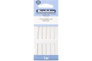 Beadalon Collapsible Eye Beading Needles, Variety 5 Pk - 2.5 inches: Extra Fine, Fine, Medium, Heavy, Extra Heavy