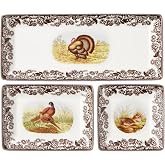 Spode Woodland 3 Piece Nesting Trays | Stackable Porcelain Serving Trays, Large &amp; Medium Rectangular with Small Square Trays, Turkey, Pheasant &amp; Otter Designs