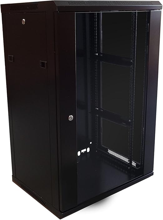 18u 19" 450mm Deep Black Wall Mounted Patch Panel PDU Comms