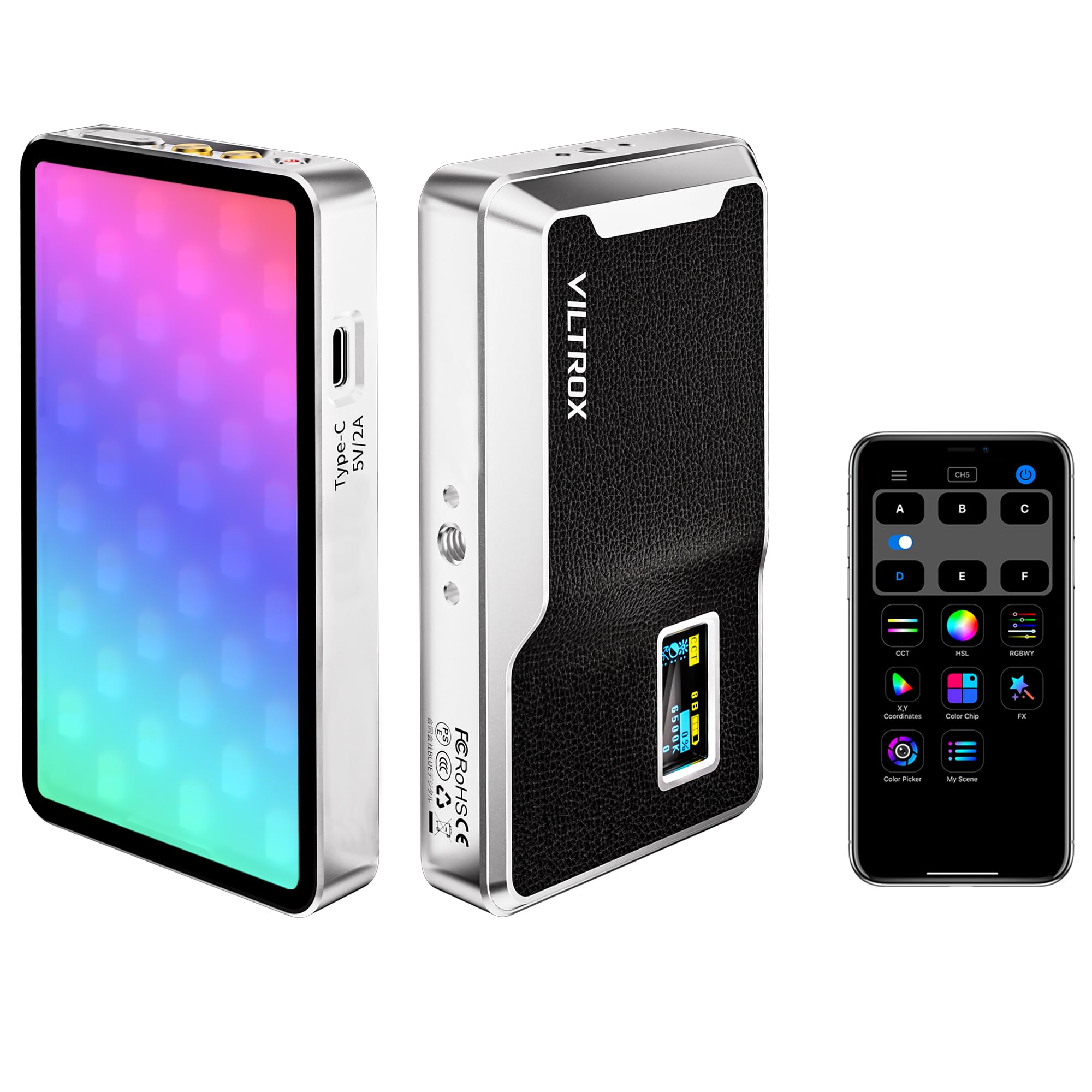 VILTROX 6000mAh RGB Video Light, Bluetooth Control On Camera Video Light, All Metal RGB Portable LED Photography Lighting, Led Camera Light Panel for Video Recording (Retro 08X)