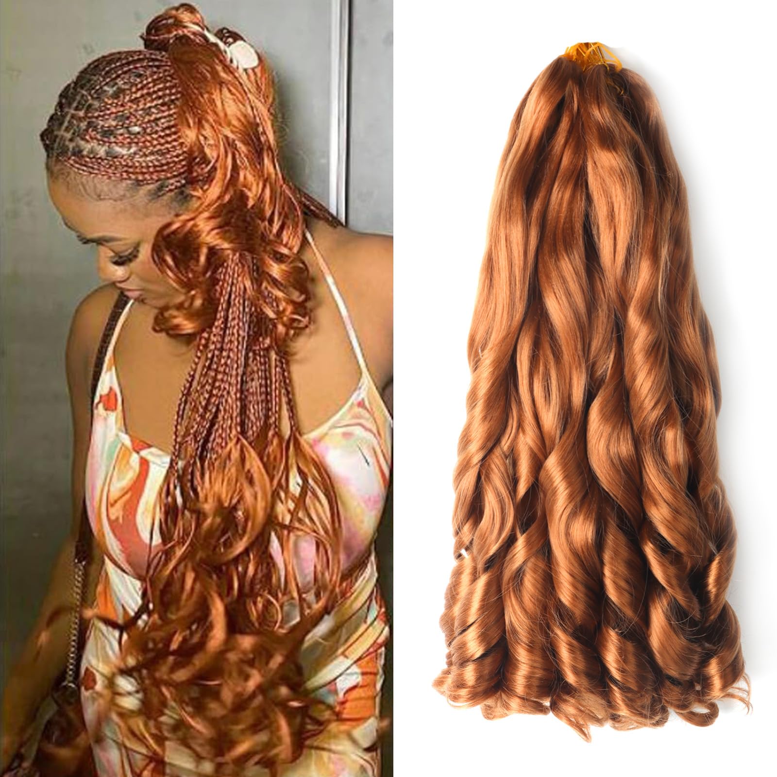 8 Packs French Curly Braiding Hair 16 Inch Loose Wave Spiral Crochet Hair for Black Women Pre-Stretched With Curly Ends (16 Inch, 30#) — image 1