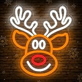 Christmas Elk Neon Sign for Wall Decor Dimmable Christmas Neon Light Deer Led Neon Night Light Up Signs for Bedroom Children Kids Gift Living Room Winter Home Party