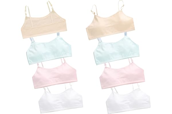 Herepai Training Bras for Girls Seamless Adjustable Cotton Cami Bralettes 7-14Y