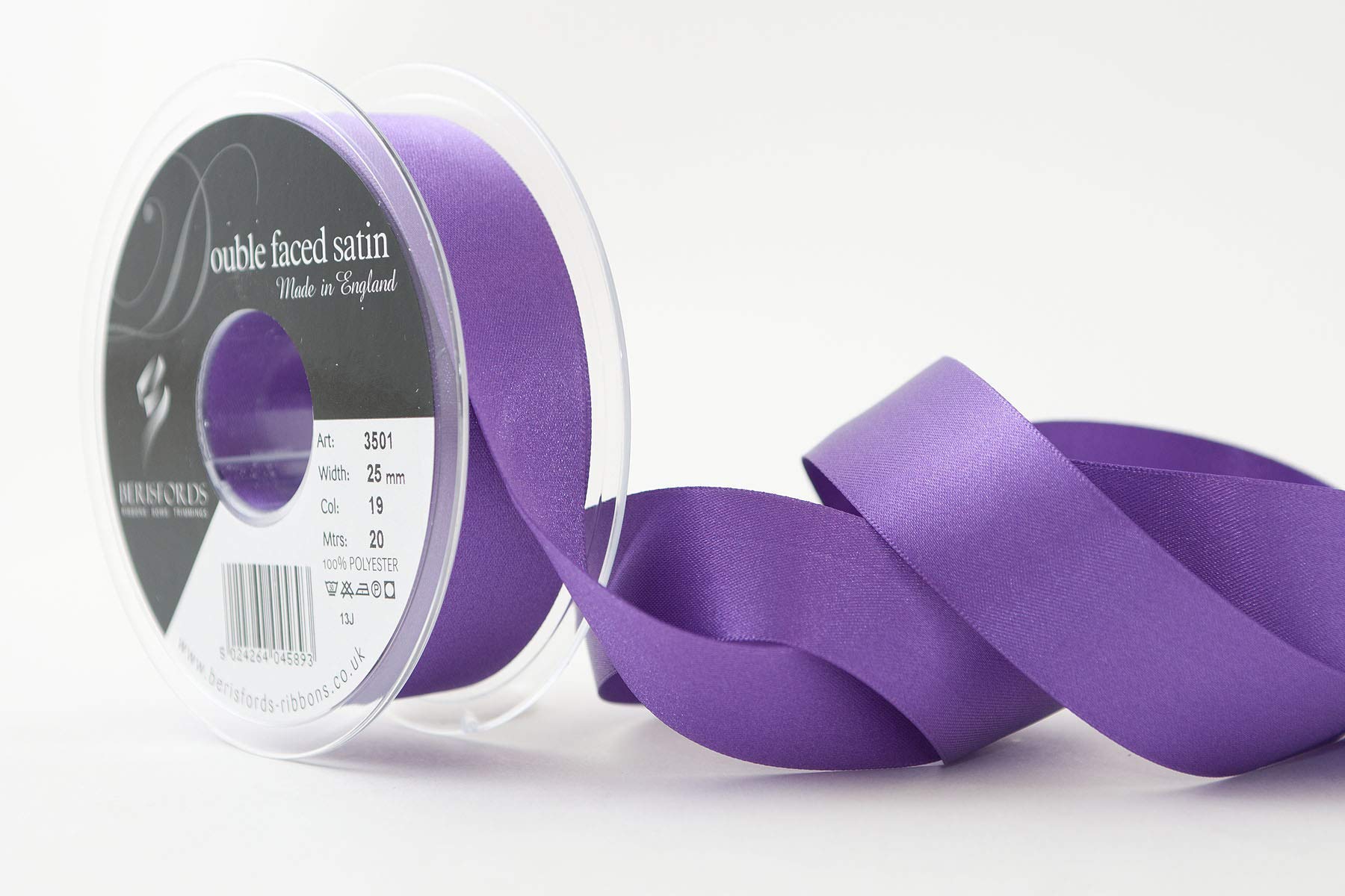 Berisfords Double Satin Ribbon, Purple, 25 mm