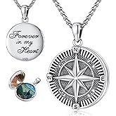 Compass Necklace for Women Men 925 Sterling Silver Pendant Urn Necklaces for Ashes Picture Locket Necklace Anchor Necklace Viking Necklace Crystals CZ Moonstone Abalone Shell Turquoise Compass Jewelry