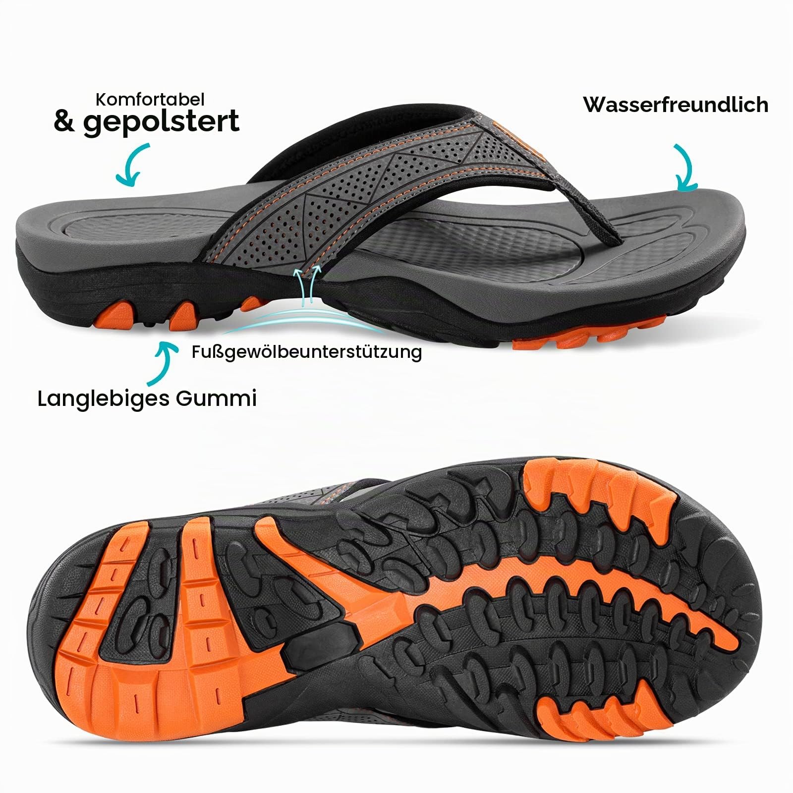 HAOLIRA Herren Flip Flops Zehentrenner Comfy Rutschsicher Sommer Beach Sandalen Outdoor Surfen Badelatschen (N1 Grau 43 EU) 5