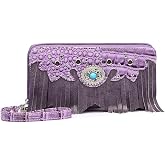 Western Style Fringe Classic Concho Studded Women Wristlet Wallet Clutch Purse