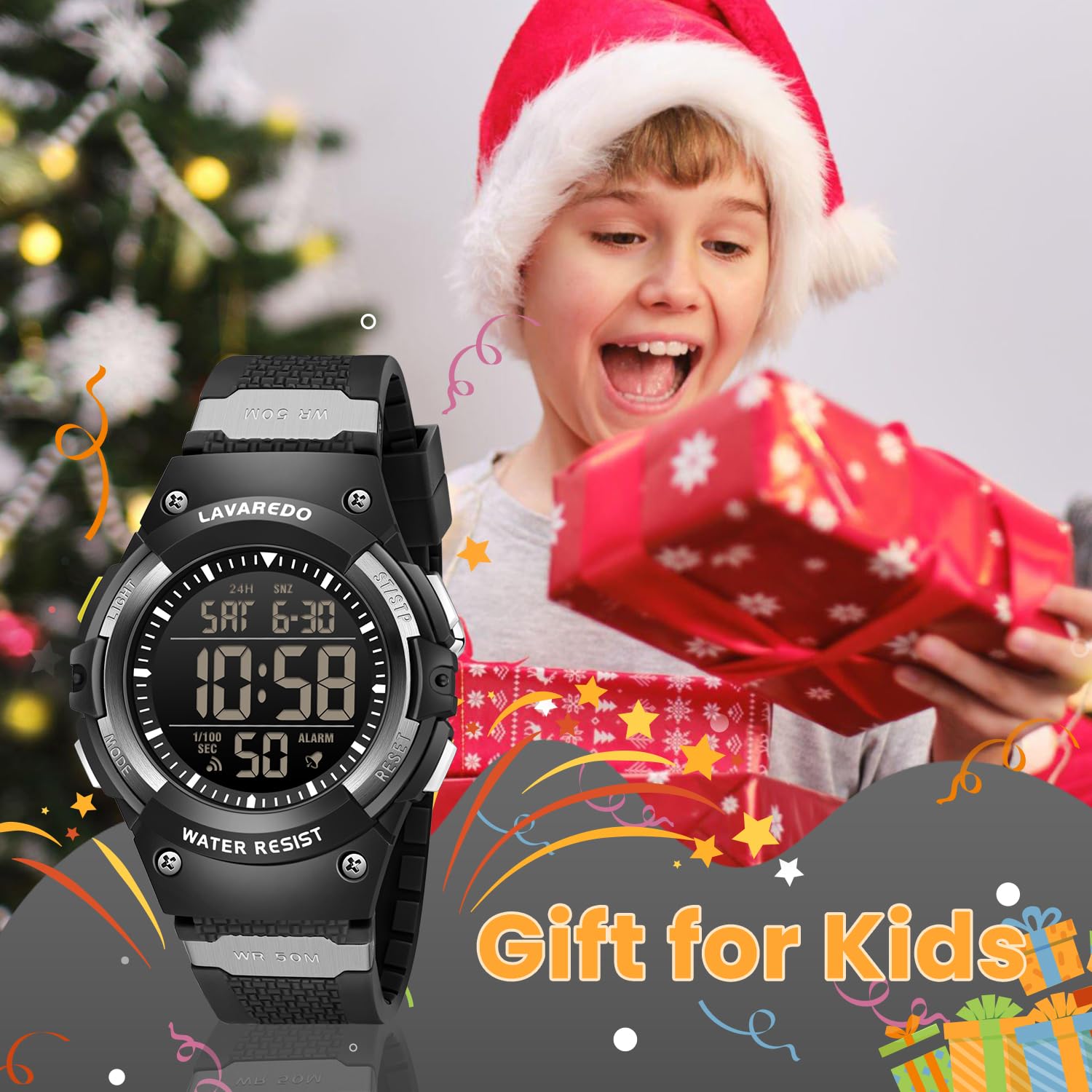 L LAVAREDO Kids Watch Boys,Digital Outdoor Sports Watches,50M Waterproof Chronograph Multifunctional Wristwatch with Alarm/Timer/Stopwatch for 5-16 Year Old Children Teens-Fits Wrist 6.3