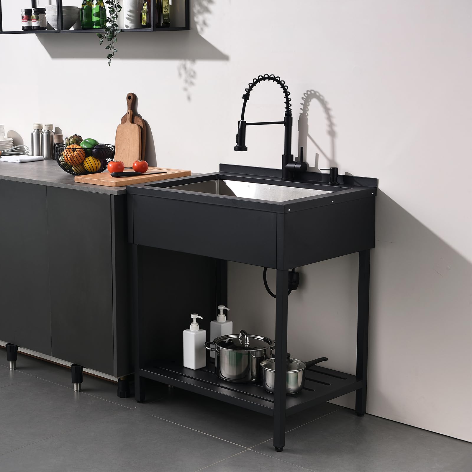 Photo 1 of ***factory sealed ***Bokaiya Black Stainless Steel Utility Sink Free Standing, Large Freestanding Laundry Sink with Faucet 16 Gauge Single Bowl Outdoor Commercial Sinks for Restaurant Garage (30.7" x 21.6" x 35")