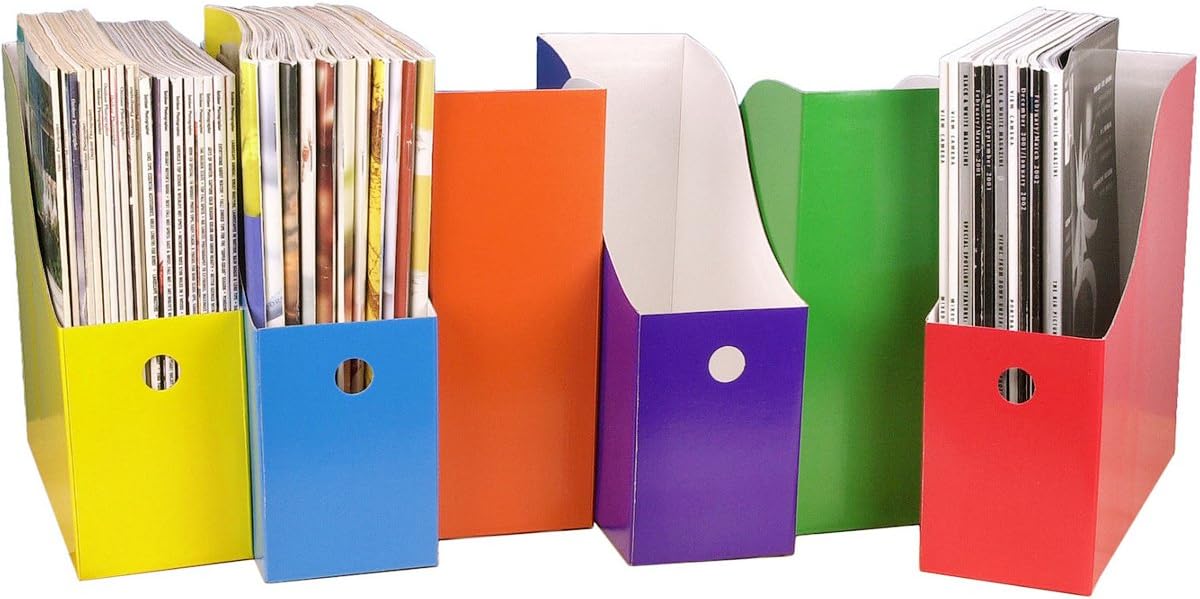 Evelots Magazine File Holder-Organizer-Full 4 Inch Wide-6 Colors-W/Labels-Set/6 : Office Products