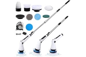 WLICH Electric Spin Scrubber with 8 Replaceable Brush Heads, 55 inch Extension Arm, 180 °Adjustable Bathroom Scrubber, 2 Speeds Electric Cleaning Brush for Bathtub, Kitchen, Floor, Tile
