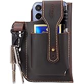 Genuine Leather Phone Holster,Universal Cell Phone Case with Snap Closure & Belt Clip, Leather Pouch for iPhone 16/15/14 Pro Max & Samsung Galaxy S24/S23 Ultra,Universal Belt Pouch for Men with Case