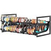 iSPECLE Expandable Can Organizer for Pantry, Large Capacity 60 Cans Can Storage Organizer Pantry Rack, Auto Rolling Dispenser & Stackable Metal Wire Holder for Deep Pantry Shelves, Black