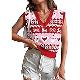 Christmas Sweater Vest Women Ugly Christmas Knit Sweaters Santa Snowflake V Neck Vests Xmas Holiday Sleeveless Tank Top