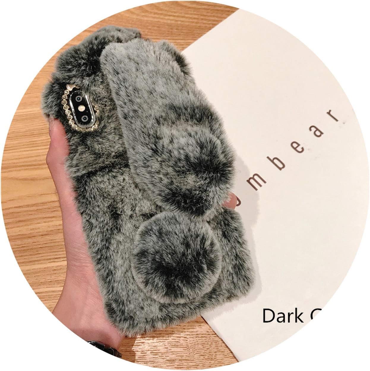 Cute Rabbit Ears Fluffy Phone Case Cover for iPhone 11 Pro X XS Max XR 8 7 6 5 6s 5s Plus Bunny Plush Fur Soft Silicone TPU Case,for iPhone 6 6s,Dark Gray
