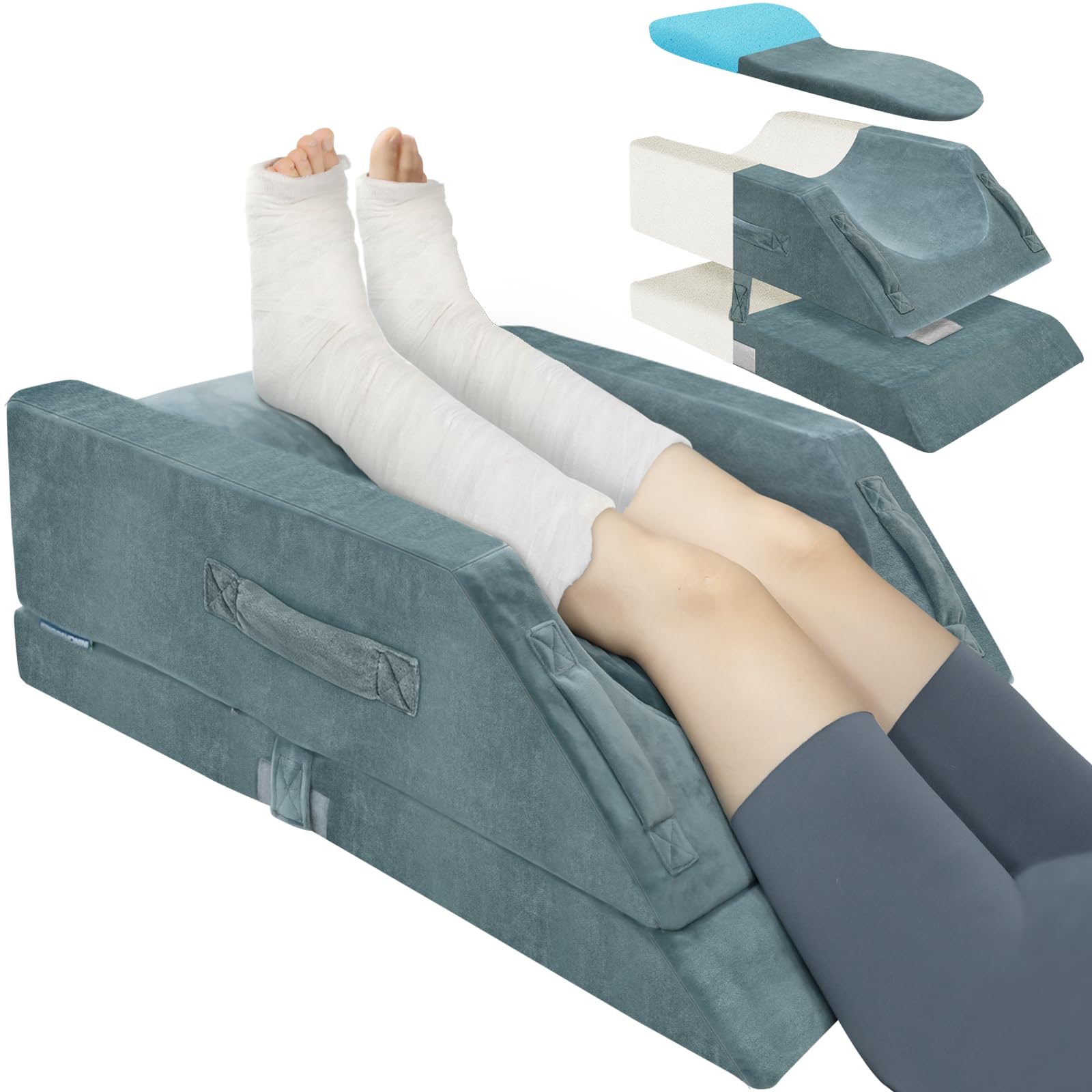 Photo 1 of KingPavonini 4 Height-Adjustable Leg Elevation Pillows for After Surgery with Ergonomic Curve, Memory Foam Leg Support Pillow for Legs, Back Pain Relief, Wedge Pillow for Sleeping, Rest (Double Leg)