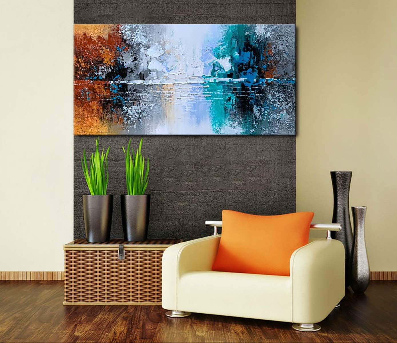 Hand Painted Abstract Landscape Painting on Canvas Lake Scenery Wall
