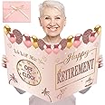 Kuxriox Happy Retirement Party Decorations Card for Women, Pink Rose Gold Large Retirement Card With Envelope, Jumbo Happy Retired Guest Book Greeting Card, Giant Farewell Retired Card Gifts