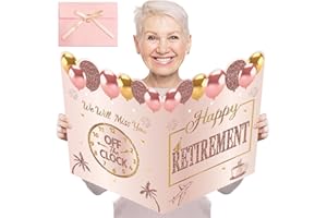 Kuxriox Happy Retirement Party Decorations Card for Women, Pink Rose Gold Large Retirement Card With Envelope, Jumbo Happy Retired Guest Book Greeting Card, Giant Farewell Retired Card Gifts