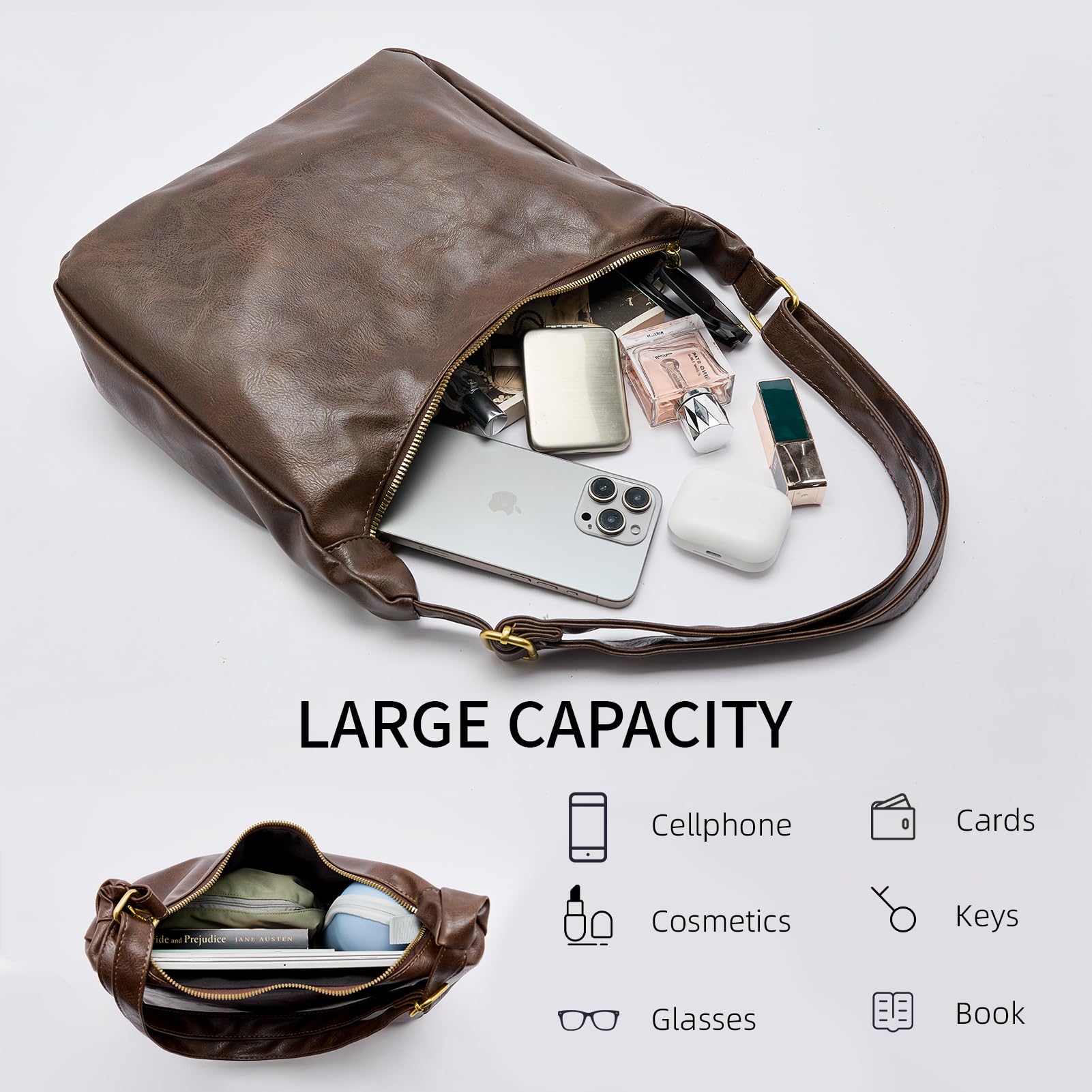 celestina Hobo Bags for Women, Ultra Soft Foldable Vegan Leather Shoulder Handbag, Stylish Slouchy Tote Purses