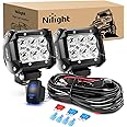 Nilight LED Light Bar 2PCS 18W Spot Led Pods Led Off Road Lights 12V 5Pin Rocker Switch LED Light Bar Wiring Harness Kit 2 Leads for Truck SUV ATV UTV, 2 Years Warranty