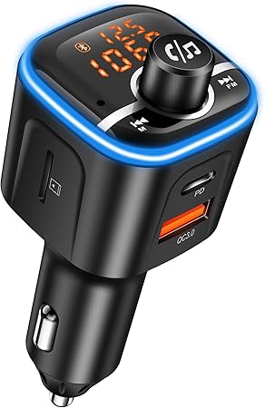 Amazon 21最新 Fmトランスミッター Qc Pd3 0急速充電3台同時充電 車載充電器 Bluetooth5 0 ハンズフリー通話 3つの音楽再生モード バッテリー電圧測定 取り付け不要 8色変換ライト デジタル表示 Siri Google Assistant スマホ Sdカード Usbメモリに対応 日本語