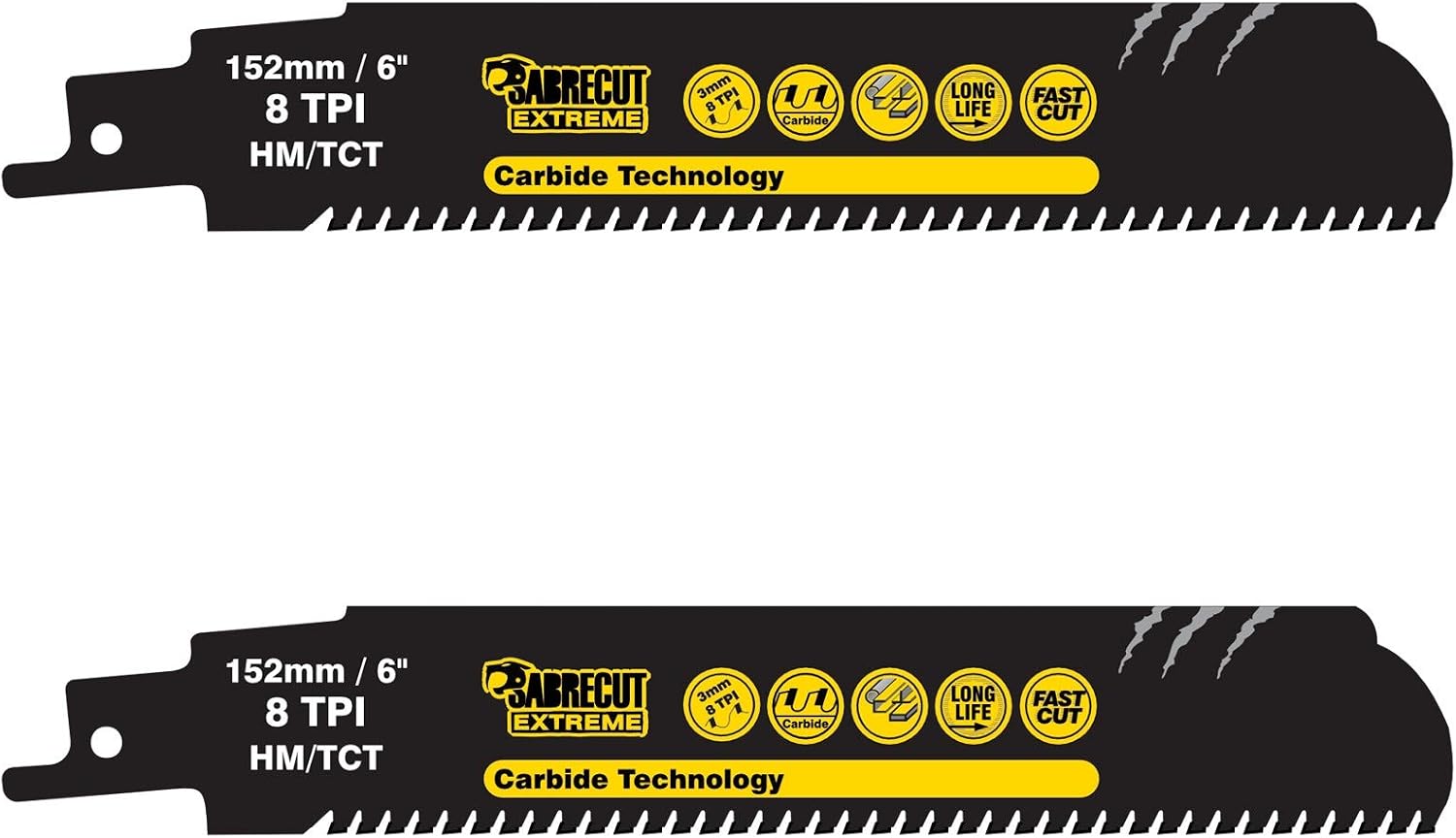 2 x SabreCut SCRS930HM_2 Tungsten Carbide 152mm 8 TPI S930HM Very Fast Wood and Metal Cutting Reciprocating Sabre Saw Blades