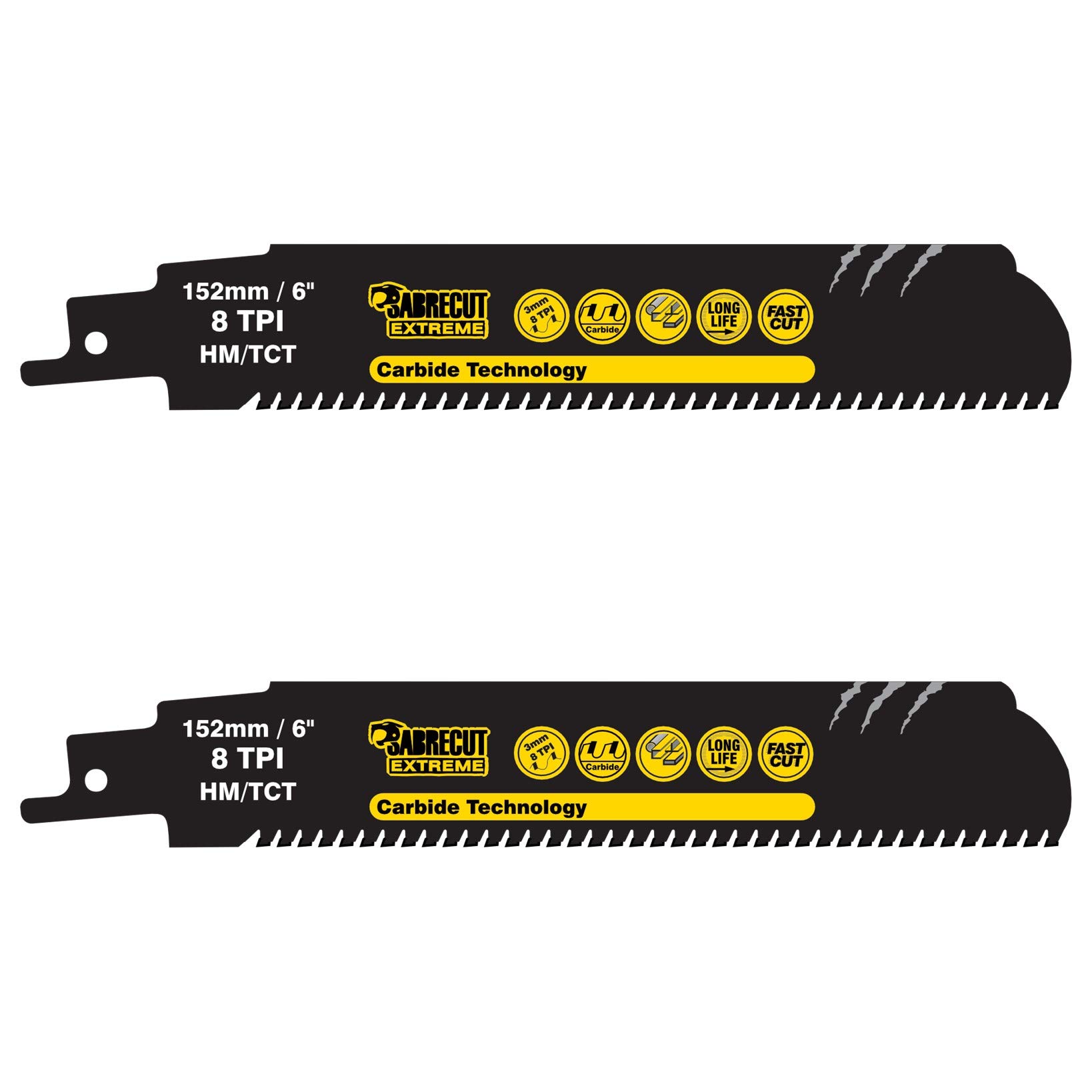 2 x SabreCut SCRS930HM_2 Tungsten Carbide 152mm 8 TPI S930HM Very Fast Wood and Metal Cutting Reciprocating Sabre Saw Blades