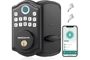 AkaGear Keyless Entry Door Lock with APP Control - Fingerprint Deadbolt Door Lock, Electronic Keypad Lock, Smart Locks for Front Door, Auto-Lock & One Touch Locking with Bluetooth - Matte Black