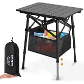 Audoyon Folding Camping Side Table, Adjustable Height 14.2 &amp; 18.9 in | Includes Storage Bag; Lightweight Aluminum Frame; Portable Foldable Design; For Picnic, Bbq, Beach, Tailgating