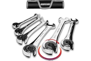 ironcube Brake Line Wrench Set: Metric 10-17mm - Ratcheting Open-end for Nuts on Fuel, Brake or Air Conditioning Lines