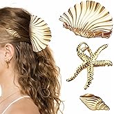 3Pcs Large Starfish Hair Claw Clips Gold Large Seashell Hair Accessories for Women Beach Wedding Summer Vacation Boho Hair Clamps