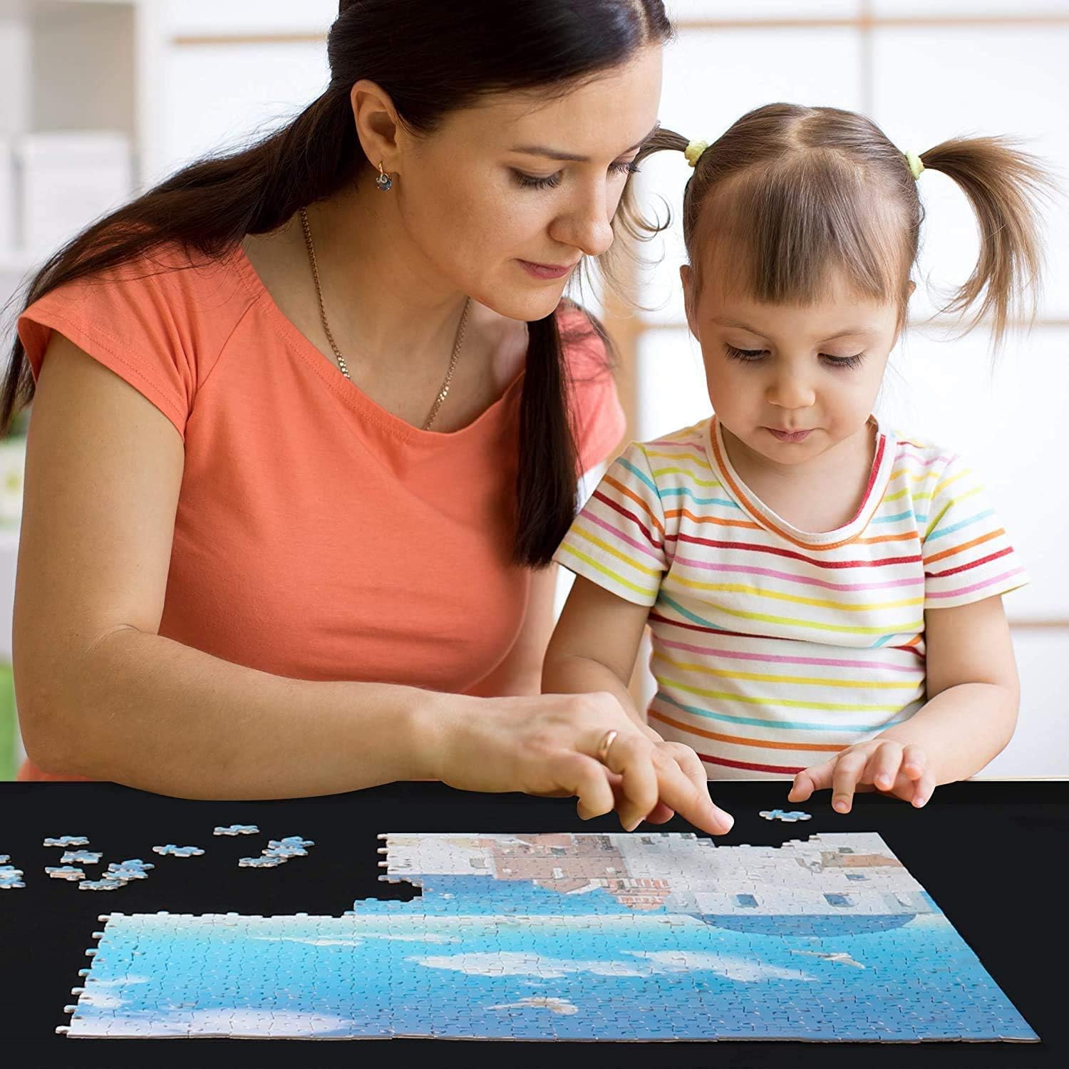 Puzzle Mat Roll Up 2000 Pieces, Thicker Puzzle Roll Up Mat, Jigsaw Puzzle Mat Roll Up 1000 1500 Pieces, Store and Transport Jigsaw Puzzle, Puzzle Sorting Trays X4 Black Felt Mat: Toys & Games