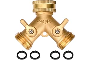 BEAUGIREW Garden Hose Y Valve Hose Splitter Solid Brass Hose Splitter 2 Way Hose Adapter 3/4" GHT Thread with 4 Presure Washe