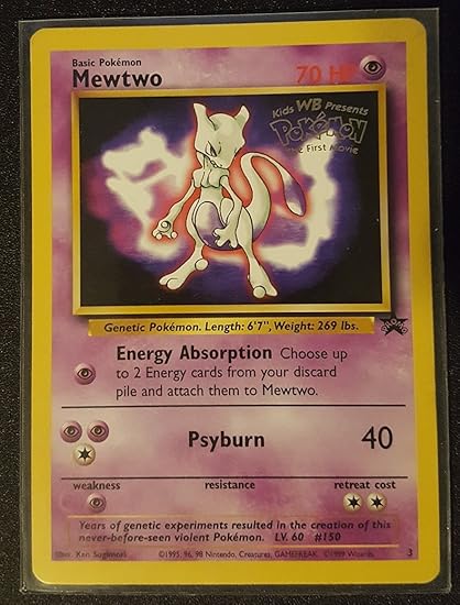 Amazon Com Pokemon Mewtwo Pokemon Tcg Card 1999 02 Pokemon Wizards Of The Coast Exclusive Black Star Promos 3 Toys Games