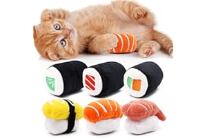 CiyvoLyeen 6 Pack Sushi Cat Toys with Catnip Sushi Roll Pillow Kitten Chew Bite Supplies Boredom Relief Fluffy Kitty Teeth Cleaning Chewing Cat Lovers Interactive Plush