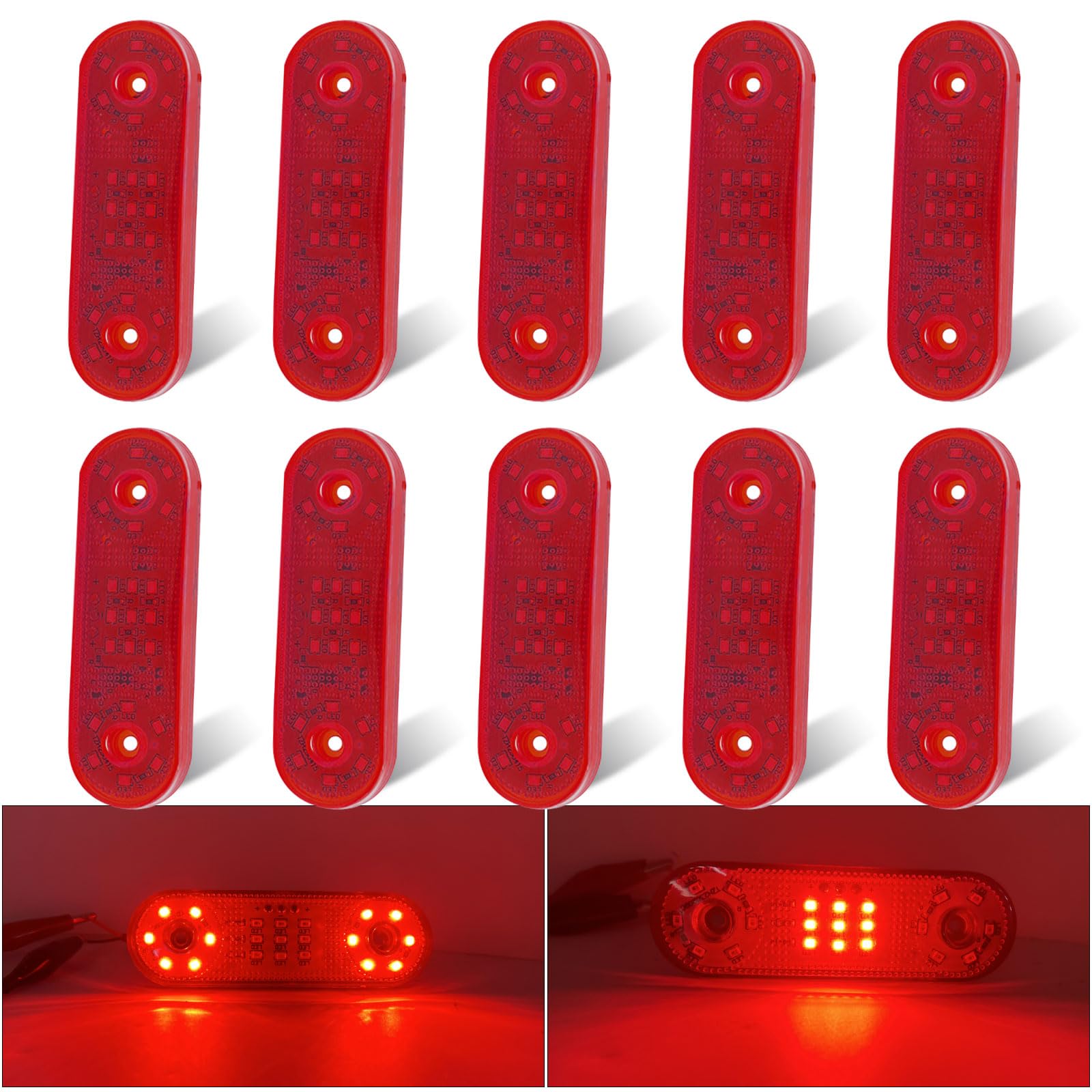 Biqiure 10PCS Trailer Marker Lights Red,21 LED Clearance Lights 12V 24V Front Rear Position Indicator Lights Waterproof with 2 Modes for Trucks, Tractors,Boat,Trailer,RVs