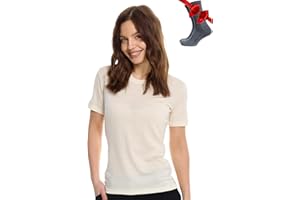 Merino.tech Merino Wool T Shirt Women - 100% Merino Wool Base Layer Women Short Sleeve Tee with Hiking Socks