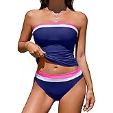 DaiLiWei Tankini Swimsuits for Women Tummy Control Bathing Suit Strapless Bandeau Swim Suits 2026 Halter Bikini Sets Teens