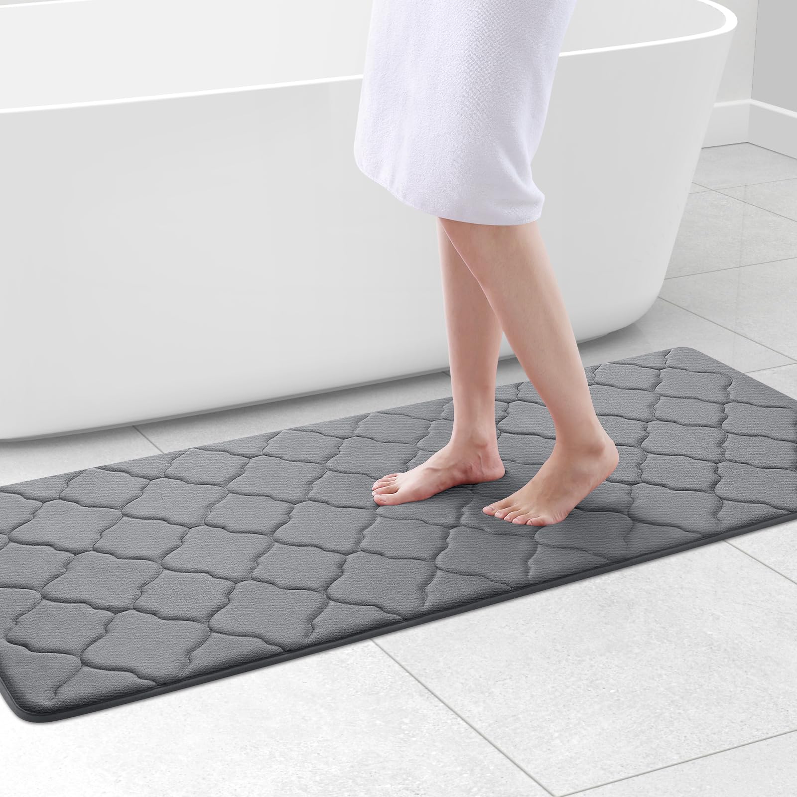 Photo 1 of OLANLY Memory Foam Bath Mat Rug 59x24, Ultra Soft and Absorbent Bathroom Rugs, Non-Slip, Comfortable, Machine Washable Bath Carpet for Bathroom Floor, Tub, Shower and Home Decor Accessories, Dark Grey