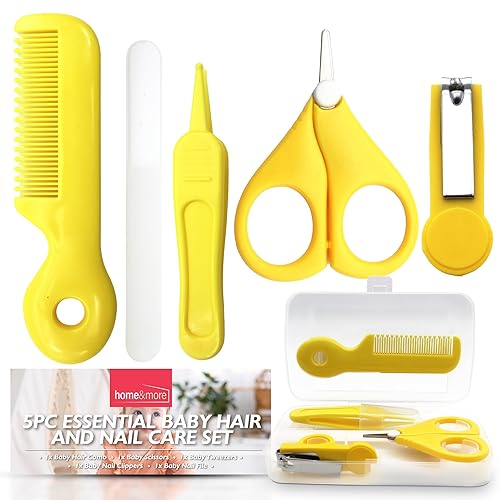 SOL 5pc Essential Baby Hair & Nail Care Set with Comb, Nail Clippers, Scissors, Tweezers & File, Newborn Grooming Manicure & Brush Healthcare Kit, Ideal for New Parents and Baby Needs