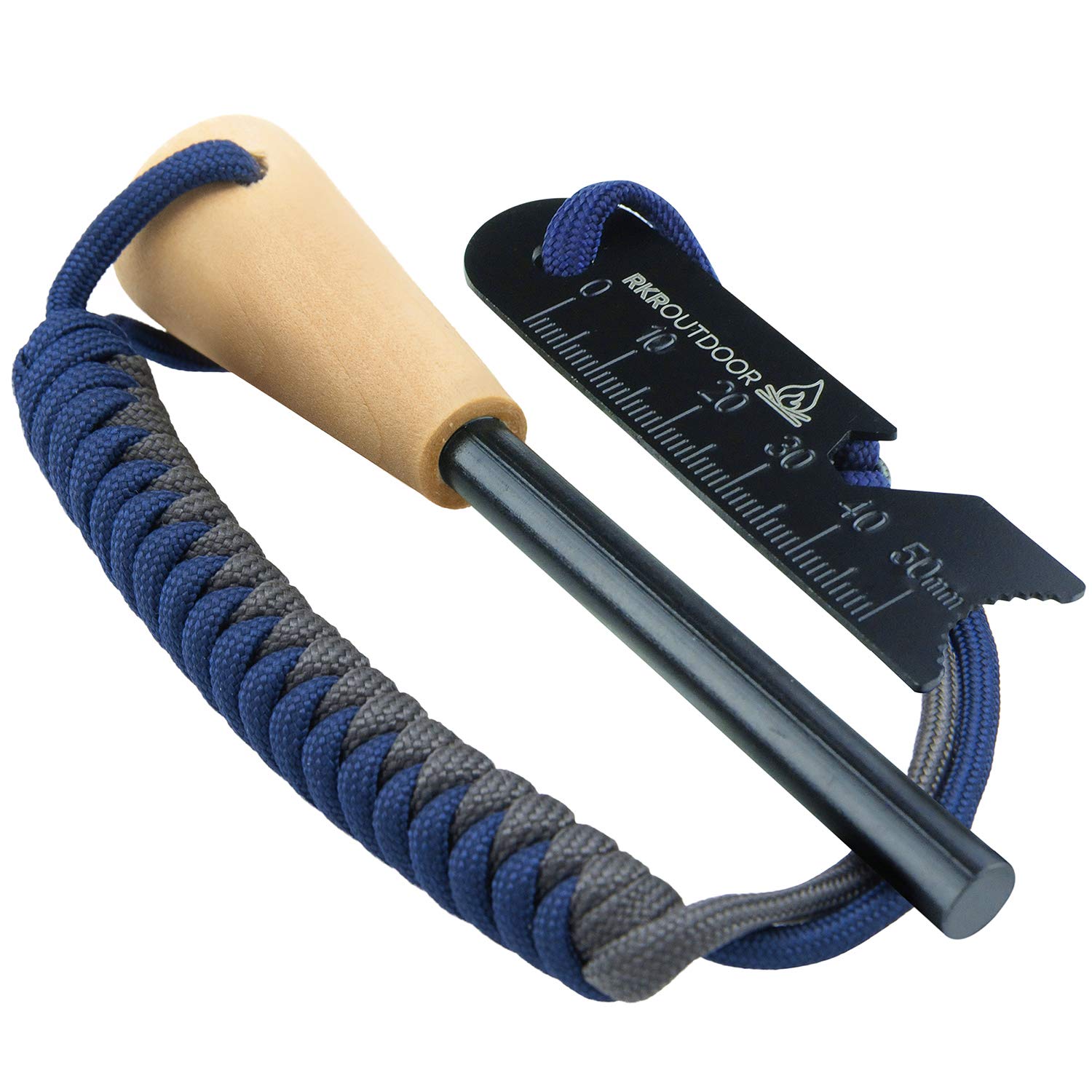 RKR OUTDOOR Ferro Rod Flint Fire Starter Kit with Handcrafted Wood Handle |12,000+ Strikes | Survival Flint and Steel Rods with Multi-Tool Striker and Paracord Neck-Wrist Lanyard for Your Camping Gear