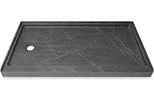 CKB 60 in. L x 34 in. W Single Threshold Shower Base, Left Drain Shower pan with Slip Resistant Textured Surface, Jazz (Marble) Gray Shower Base