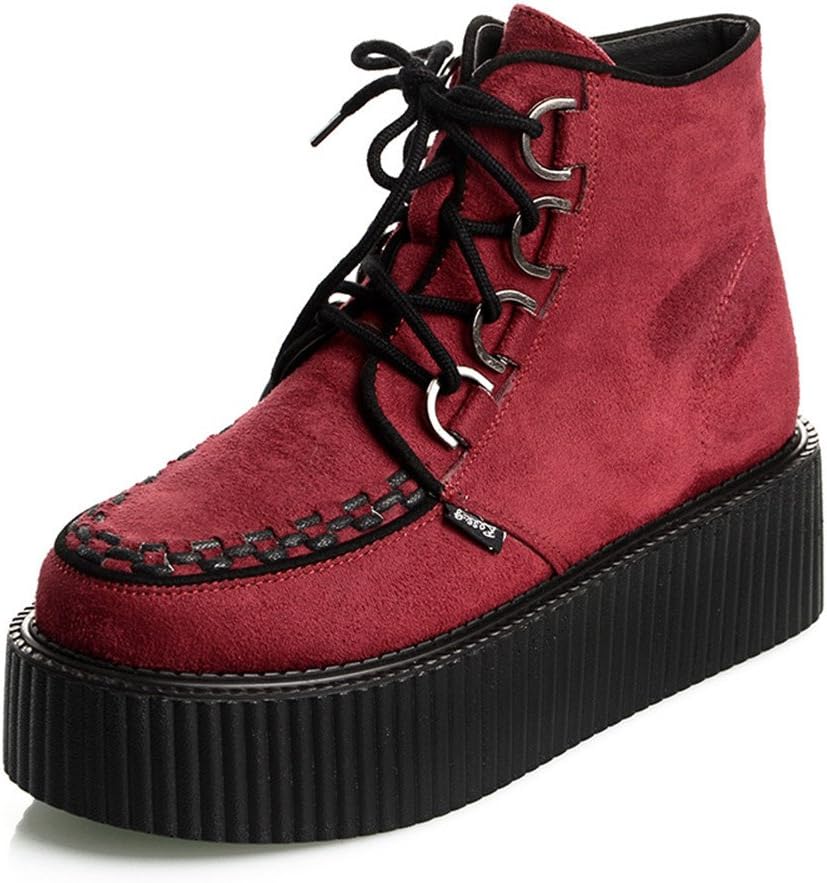 RoseG Women's High Top Suede Lace Up Flat Platform Creepers Shoes Boots