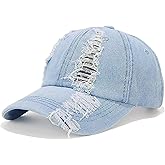 Vintage Distressed Ripped Denim Baseball Cap Low Profile Unstructured Cotton Dad Hat Adjustable for Women Men