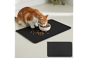 Pet Feeding Mat 19 x 12 Inch- for Food and Water, Pet Dog Cat Bowl Mat, Non-Slip Super Absorbent(Black)