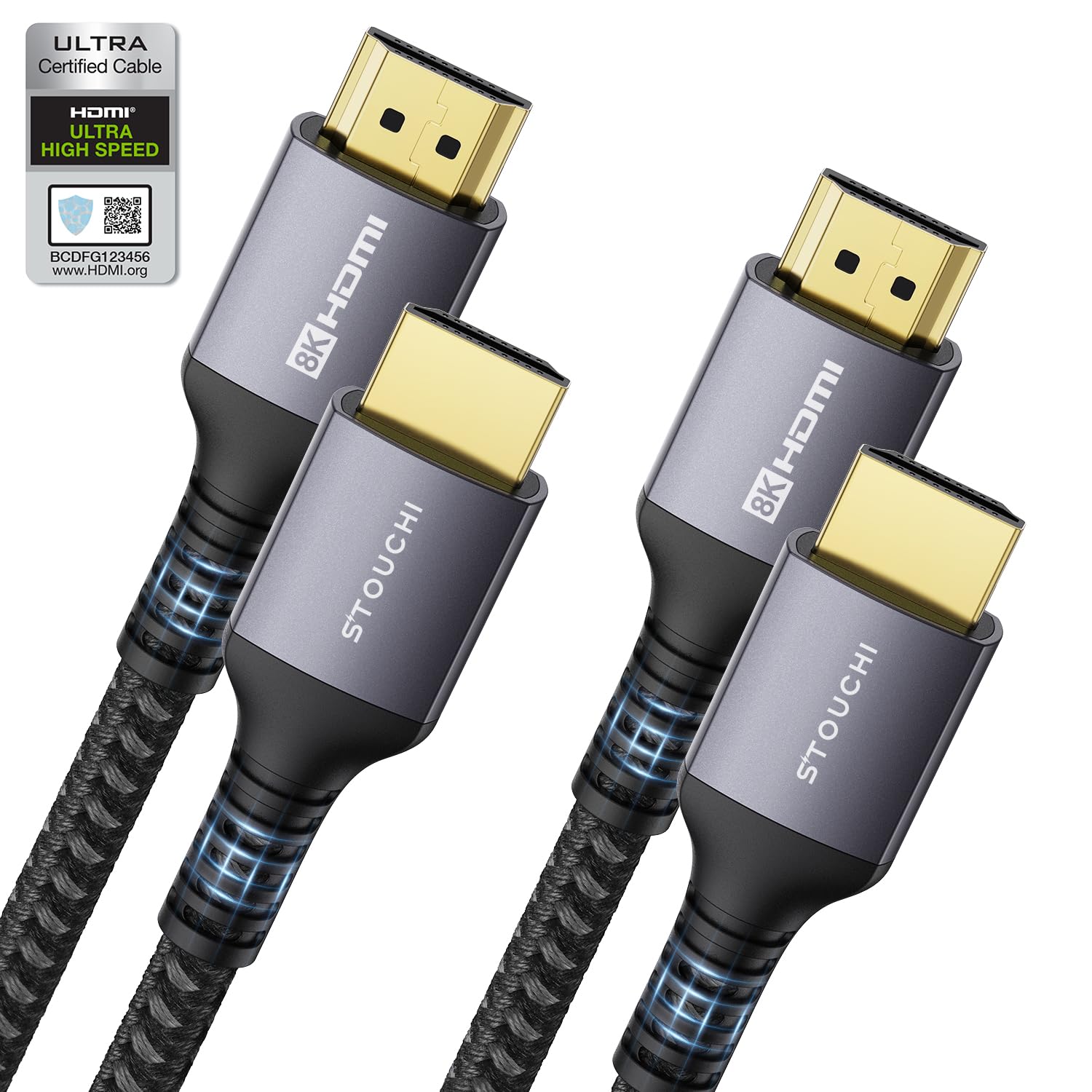 Stouchi 8K Ultra High Speed HDMI® Cable 3m(10ft) 2 Pack HD 48 Gbp/s High Speed 8K60 4K120 144Hz RTX 3080 eARC HDR10 4: 4: 4 HDCP 2.2 & 2.3 Dolby Compatible with Roku TV / PS5 / Xbox Series X