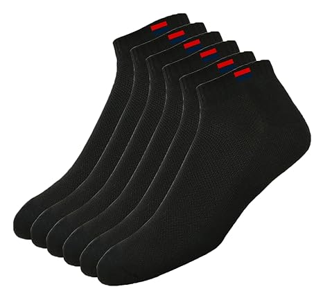 NAVYSPORT Men's Cotton Solid Ankle Socks, Pack of 3 (Black)
