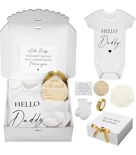 Pregnancy Announcement Gift Set For Husband - Hello Daddy Baby Reveal Box With Bodysuit
